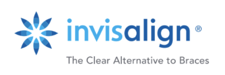 Invisalign logo featuring a blue-and-white star-like design on the left, the word 